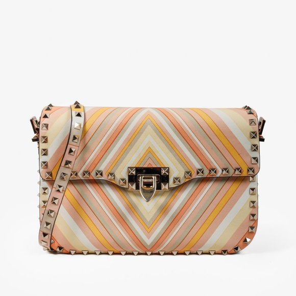 Valentino Garavani Vitello Native Couture 1975 Medium Rockstud Multicolour Flap - Picture 1 of 13